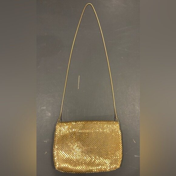 Vintage 802 Gold Metallic Mesh Purse Crossbody Envelope Evening Club Disco - Picture 4 of 10